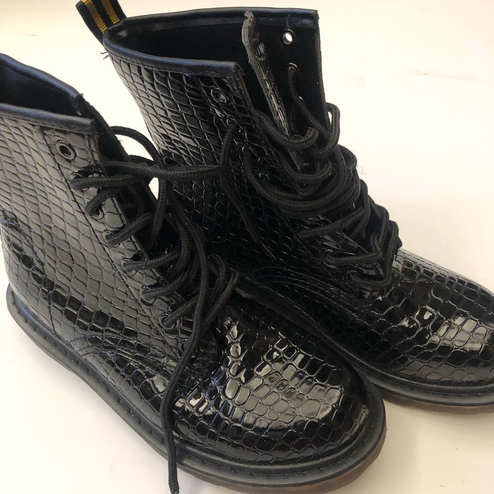Croc Embossed Black Boots- purchased in Italy